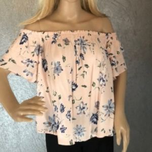 ASTR pink floral ruffled blouse